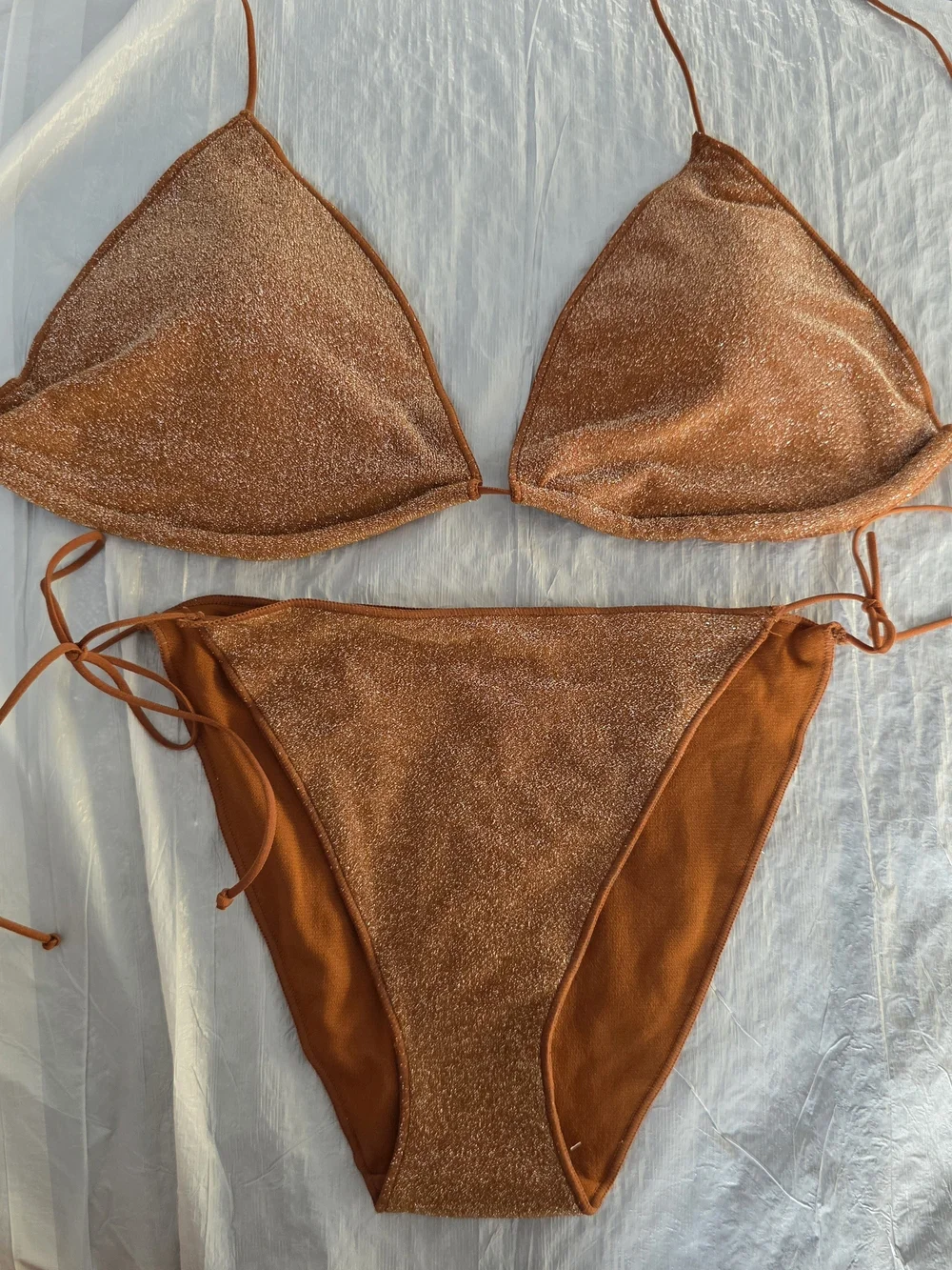 NWOT Forever 21 Shimmer Triangle Bikini Set in Copper Top L Btm M